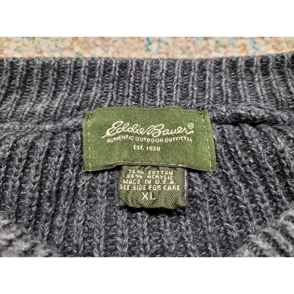 Eddie Bauer Sweater Men XL Grey Henley Chunk Knit Fisherman Outdoors Heavy USA - Picture 6 of 14